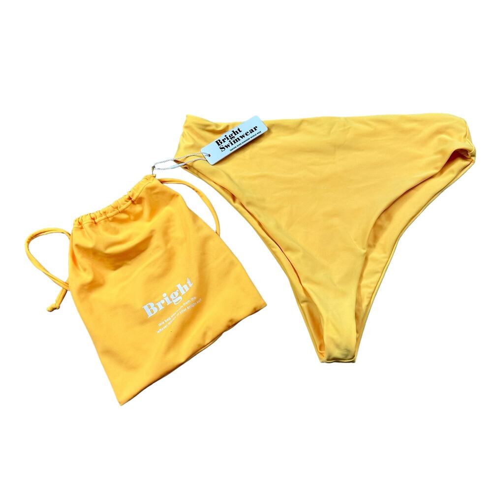 BRIGHT‎ SWIMWEAR Bold Vibrant Yellow High Rise Swimwear Bottoms Women's Size S